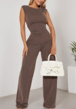 Women Casual Round Neck sleeveless Top and trousers Two Piece Set