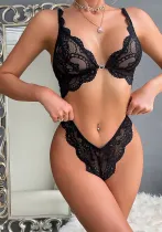 Women Lace Heart Print Crystal See-Through Sexy Lingerie