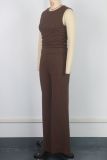 Women Casual Round Neck sleeveless Top and trousers Two Piece Set