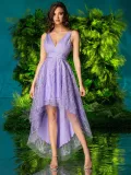 Women Spring and Summer Mesh Embroidery V Neck Sexy Formal Party Dress