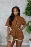 Women Summer Casual Lace Turndown Collar Lace Romper