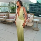 Women Gradient Sexy V Neck Sleeveless Dress