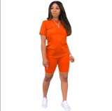 Solid color sports Casual two-piece Shorts Set