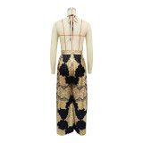 Women Summer Printed Sexy Backless Sleeveless Jumpsuit