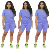 Solid color sports Casual two-piece Shorts Set