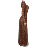 Women Sexy Leopard Print Long Sleeve Slit Dress
