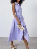 Women Summer Sexy Purple Elegant Sleeveless Halter Neck Dress