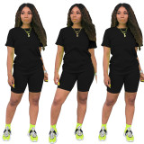 Solid color sports Casual two-piece Shorts Set