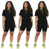 Solid color sports Casual two-piece Shorts Set