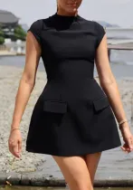 Women Solid Round Neck pocket dress