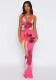 Women Summer Halter Neck Print Crop Top And Skirt Two Piece Set