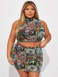Women Sexy Print Tank Top and Skirt Two Piece Set