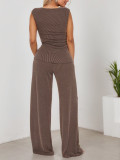 Women Casual Round Neck sleeveless Top and trousers Two Piece Set