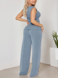 Women Casual Round Neck sleeveless Top and trousers Two Piece Set