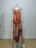 Women Spring sleeveless strapless sexy backless print dress