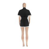 Women Summer Casual Lace Turndown Collar Lace Romper