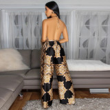 Women Summer Printed Sexy Backless Sleeveless Jumpsuit