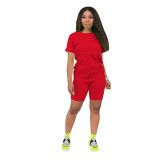 Solid color sports Casual two-piece Shorts Set