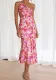 Women Slash Shoulder suspender fishtail print dress