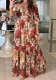 Women summer elegant print lace V neck dress