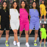 Solid color sports Casual two-piece Shorts Set