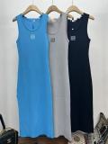 Sleeveless Round Neck Vest Elastic Knitting Dress Women Slim Fit Long Dress