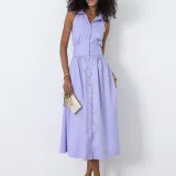 Women Summer Sexy Purple Elegant Sleeveless Halter Neck Dress