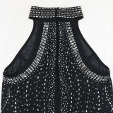 Women Sexy Mesh Beaded See-Through Sleeveless Jumpsuit
