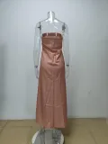 Women Spring sleeveless strapless sexy backless print dress