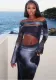 Women Gradient Hollow Crop Off Shoulder Raglan Long Sleeve Maxi Dress