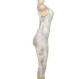 Women Summer Sexy Sleeveless Round Neck Leopard Print Hollow Backless Jumpsuit