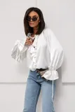 Women Spring ruffled Bell Bottom sleeve V neck lace shirt
