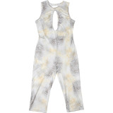 Women Summer Sexy Sleeveless Round Neck Leopard Print Hollow Backless Jumpsuit
