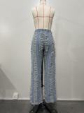 Spring Summer Women's Ripped Tassel Solid Color Wide Leg Pants