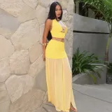 Women's Halter Neck Hollow Top & Chiffon Patchwork Skirt Two-Piece set