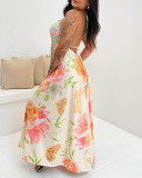 Women's Halter Neck Back Hollow Print Long Dress