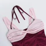 Women Contrast Color Strapless Sexy Gathered Suspender Top