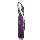 spring and summer Sexy v-neck Halter Neck Lace Patchwork fake two-piece dress for women