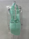 Sexy Low-Back Summer Style Halter Neck Lace-Up Knit Bodycon Mini Dress