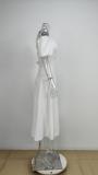 Women Spring and Summer French style puff sleeve lace slit Maxi Dress