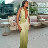 Women Gradient Sexy V Neck Sleeveless Dress