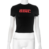 Women's short slim sexy Round Neck Letter printed short-sleeved t-shirt top