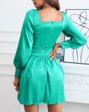 Women's Lantern Sleeve Slim Waist Satin Dress