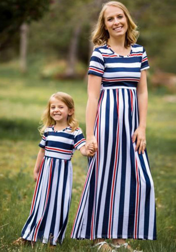 Spring/Summer Striped Patchwork Mother-Daughter Dress Parent-Child Outfit