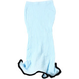 Women Summer Solid Knitting See-Through Wave Edge Bodycon Skirt