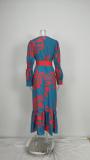 Women button V neck elegant print lace dress