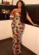 Sexy straps spring and summer Multi-Color Print  Sexy straps Slim Fit long Dress for women