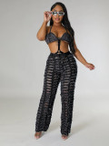 Spring Summer Women's Ripped Tassel Solid Color Wide Leg Pants