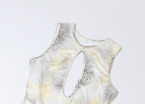 Women Summer Sexy Sleeveless Round Neck Leopard Print Hollow Backless Jumpsuit