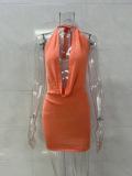Sexy Low-Back Summer Style Halter Neck Lace-Up Knit Bodycon Mini Dress